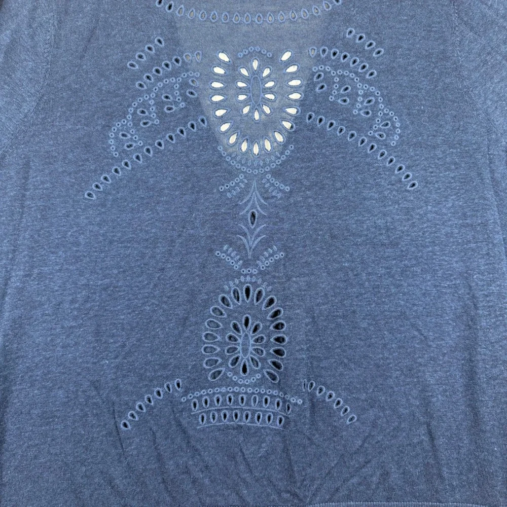 Lauren Ralph Lauren‎ Indigo Blue Linen Blend Eyelet Back Cardigan Sweater 2X NEW